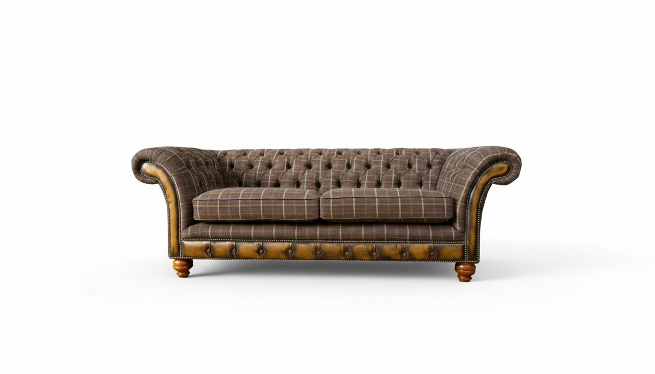 Chesterfield 3 Seater Brown Classic Textile Three Seater Leather Couch Design Furniture
