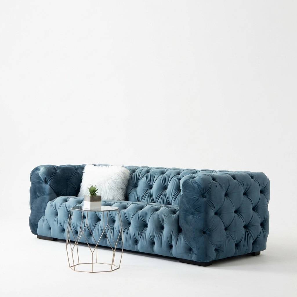 Chesterfield 3-Seater Classic Luxury Baroque Rococo Sofa Textile Leather Couch Blue