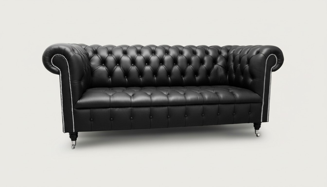 Chesterfield Sofa 3-Seater Faux Leather Upholstered Black Modern Style Comfortable New