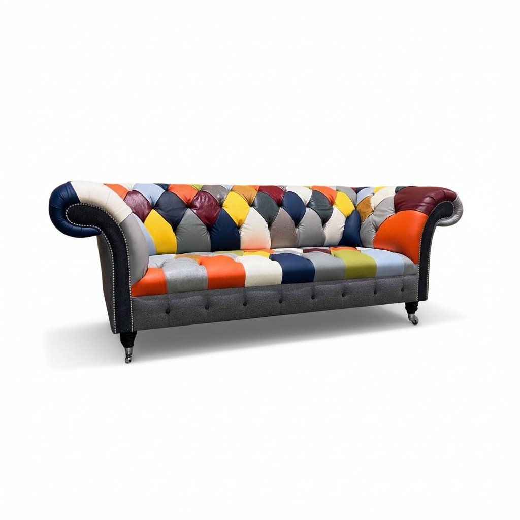 Chesterfield 3 Seater Fabric Design Couch Upholstery Textile Modern Sofa