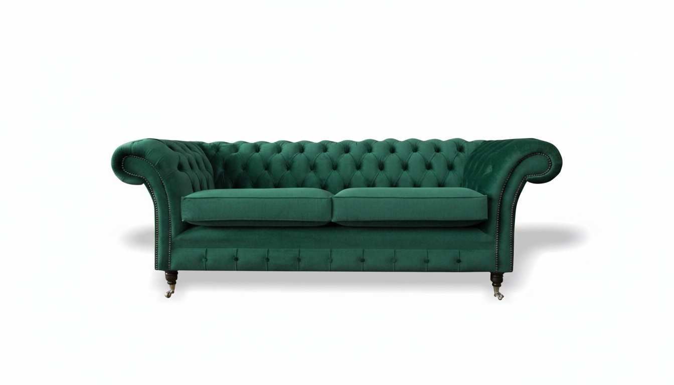 Chesterfield 3 Seater Green Living Room Modern Design Couches Sofa Original Textile