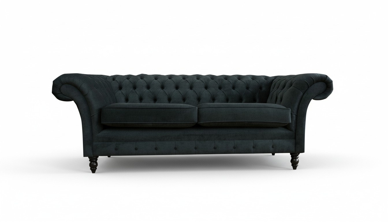 Chesterfield 3 Seater Big XXL Furniture Sofa Modern Design Textile Living Room Black