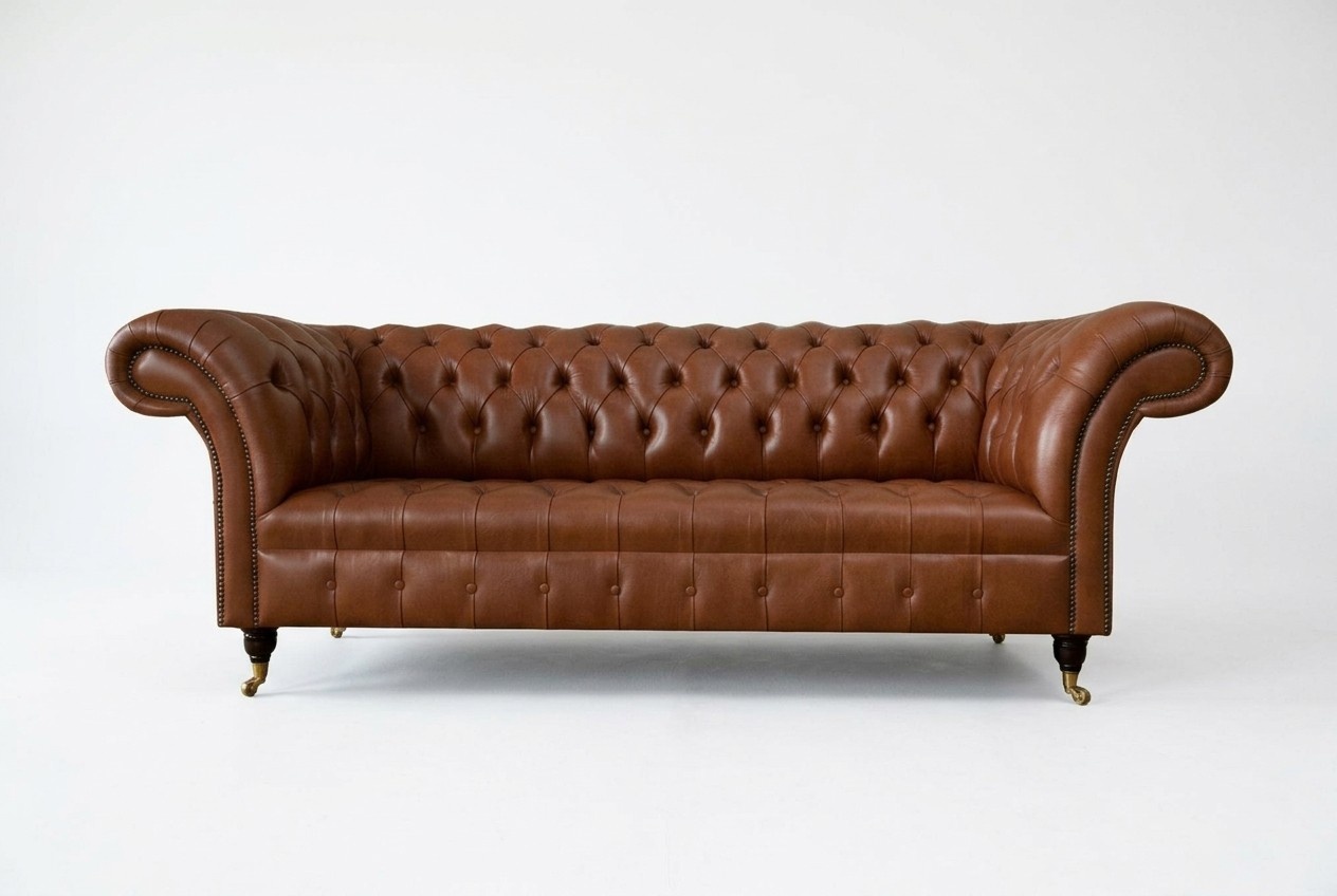 Chesterfield 3 seater leather brown living room modern design couches sofa luxury