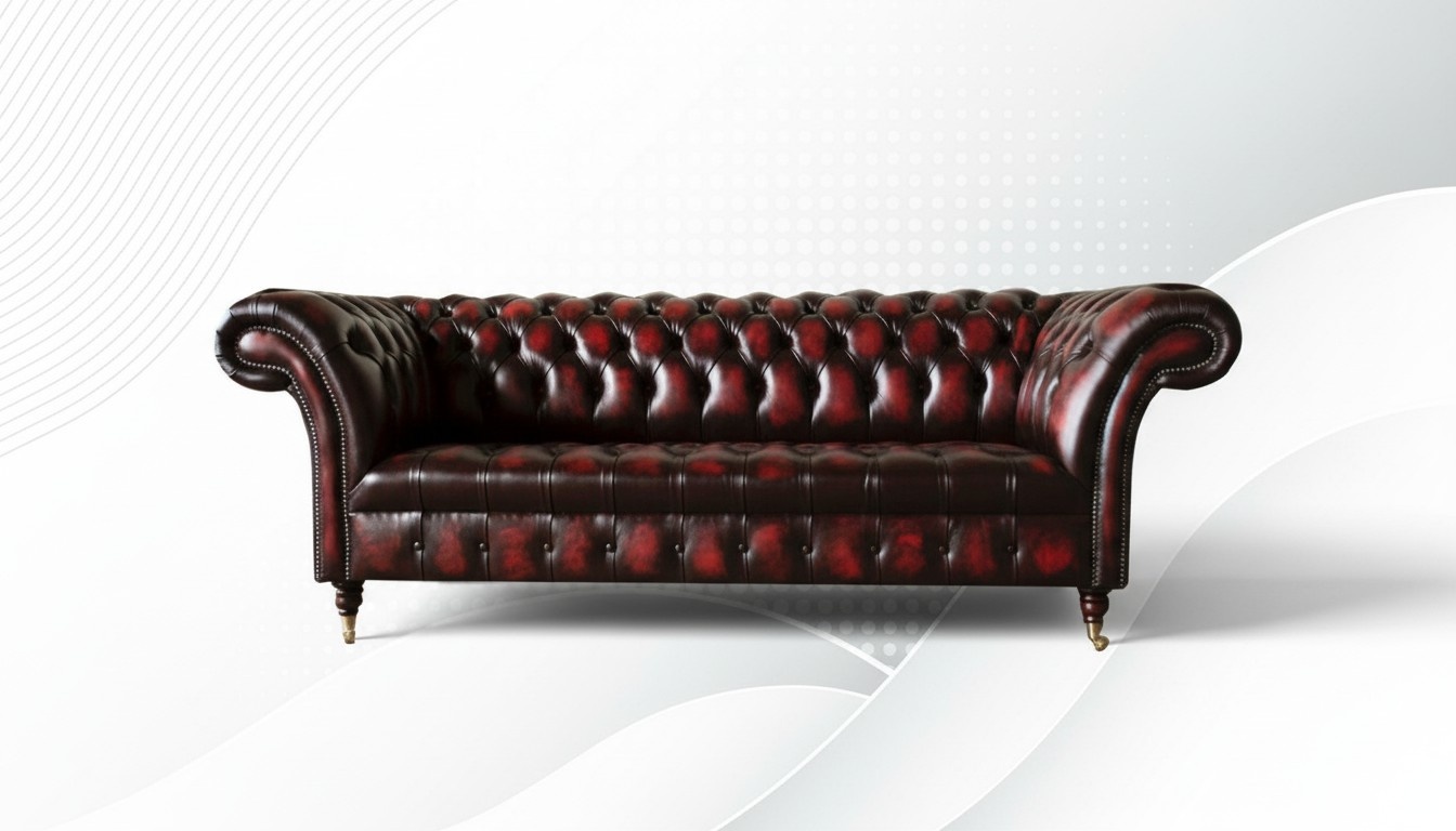 Chesterfield 3 Seater Leather Dark Red Modern Design Couches Sofa Creative Furniture