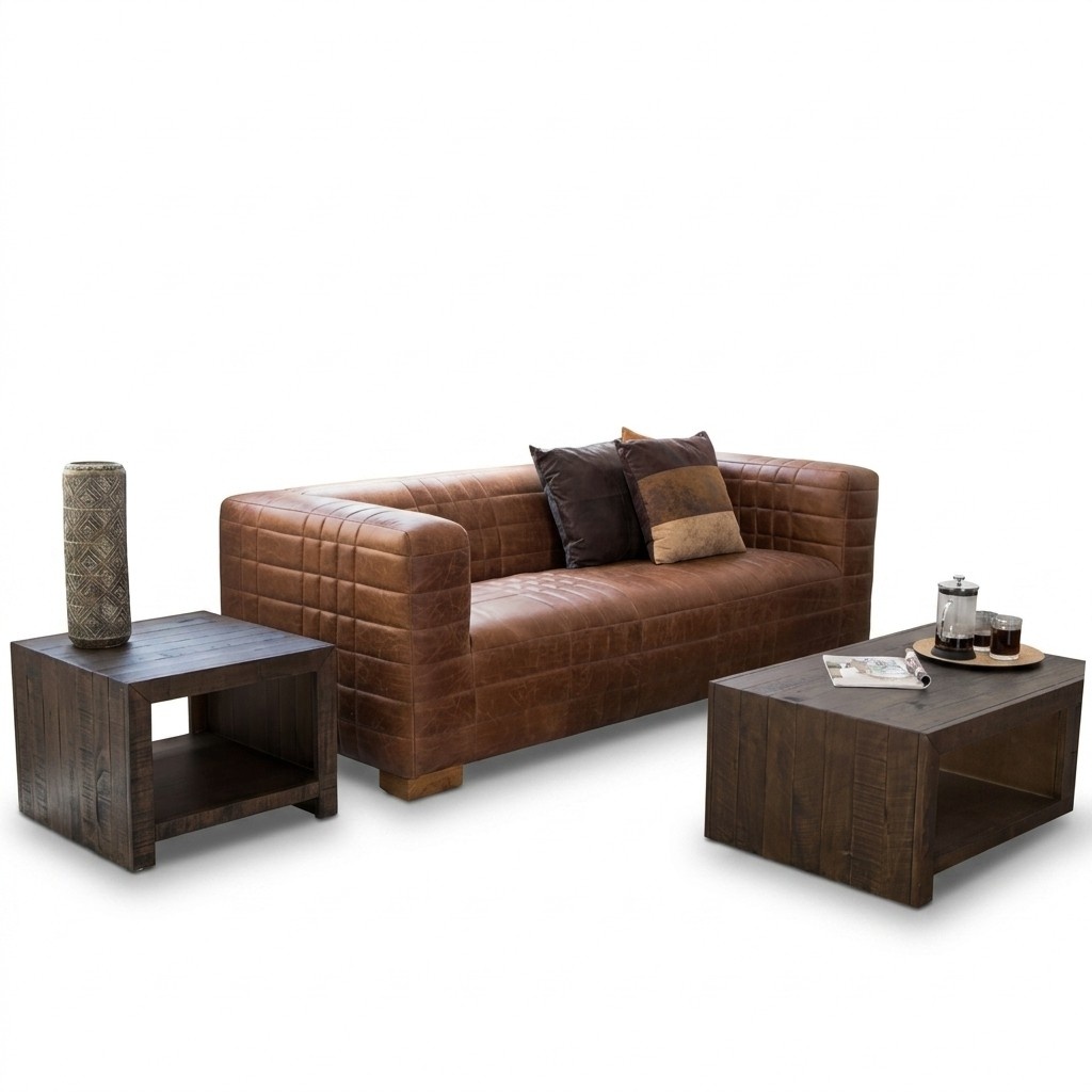 Chesterfield 3-Seater Luxury Grid Sofa Textile Leather Couch Designer Sofas New