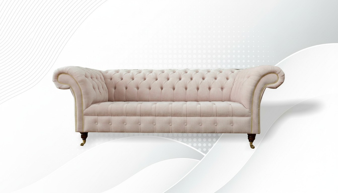 Chesterfield 3 seater pink fabric living room design couches sofa sofas textile new