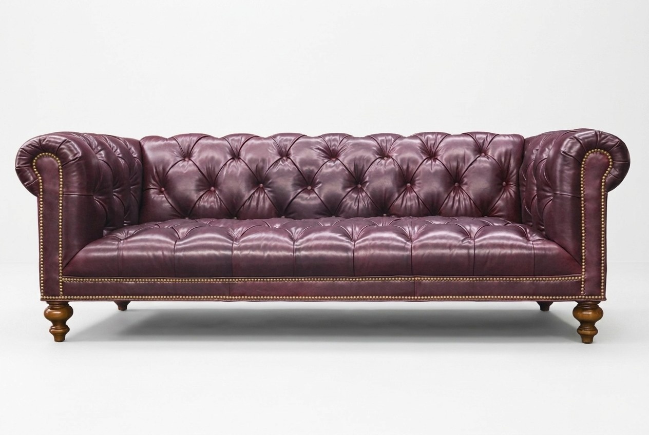 Luxurious Royal Sofa Chesterfield 3-seater Upholstered Faux Leather Glossy Purple New