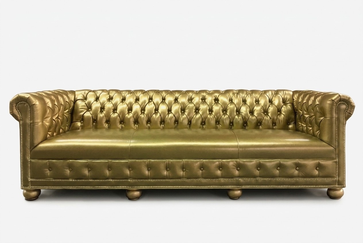 Chesterfield 4 seater sofa couch leather set upholstery seat fabric gold seat new faux leather