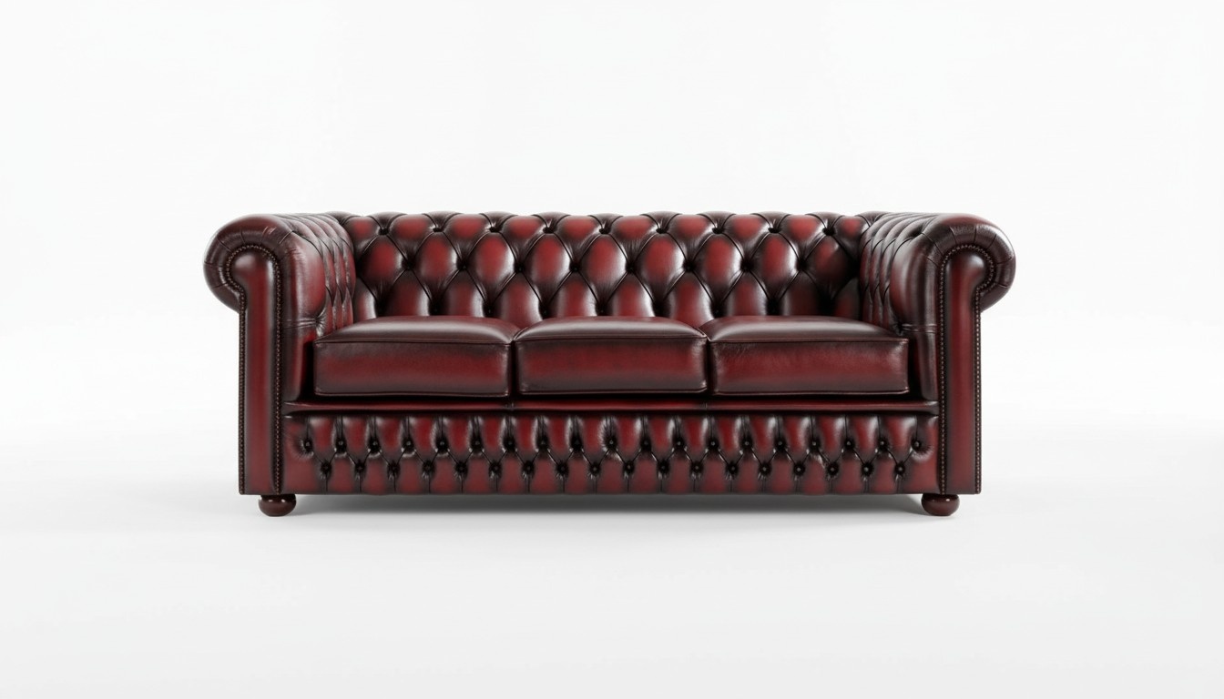 Classic Sofa 3-Seater English Chesterfield With Buttons Faux Leather Bordeaux Red New