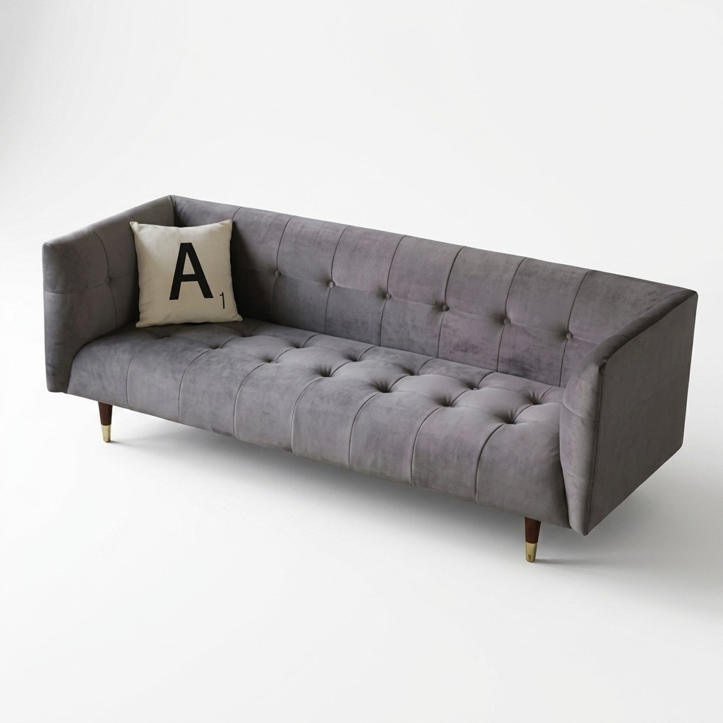 Chesterfield Sofa 3-Seater Textile Upholstered Modern Style Couch Grey Living Room New
