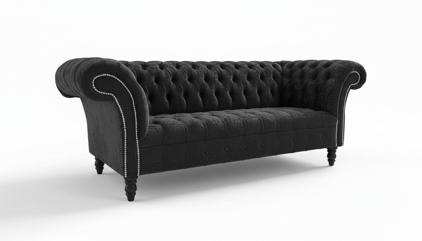 Chesterfield 3 Seater Couch Upholstery Seat Textile Fabric Leather Couches Classic Black New