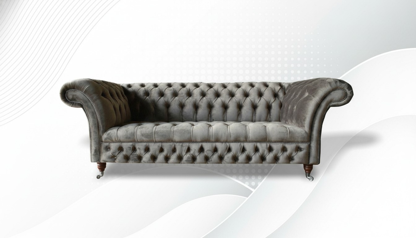 Chesterfield 3 seater textile sofa gray modern design couches sofas xxl big furniture