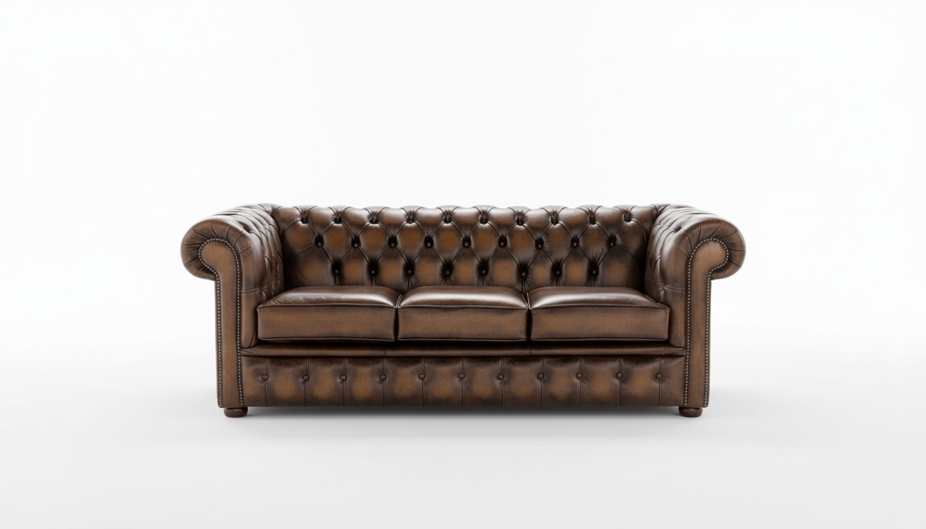 Chesterfield 3 seater upholstered couch antique style leather textile fabric sofa couches