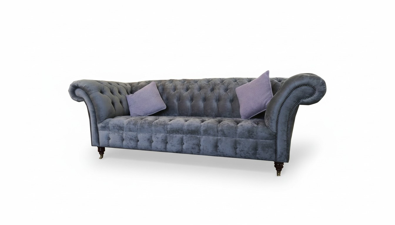 Chesterfield 3 Seater xxl Upholstery Seat Couch Sofa Set Big Couches Grey New