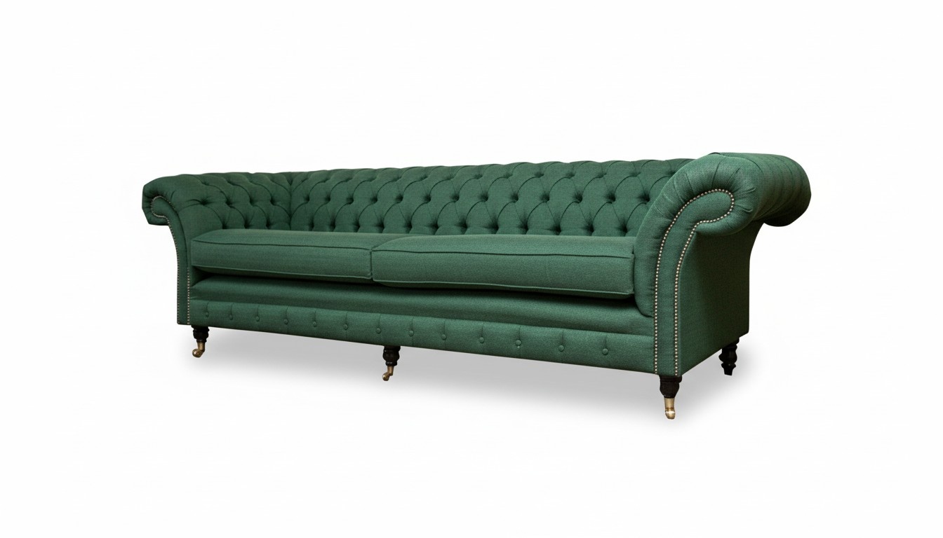 Chesterfield 4 Seater Dark Green Living Room Design Couches Sofa Big Furniture Fabric