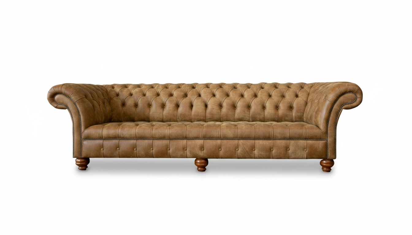 Chesterfield 4 Seater Light Brown Modern Design Couches Leather Sofa Creative Furniture
