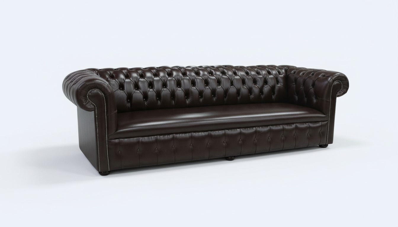 Chesterfield XXL Sofa 4-Seater Dark Chocolate Brown Faux Leather Upholstered Luxurious Living Room Couch