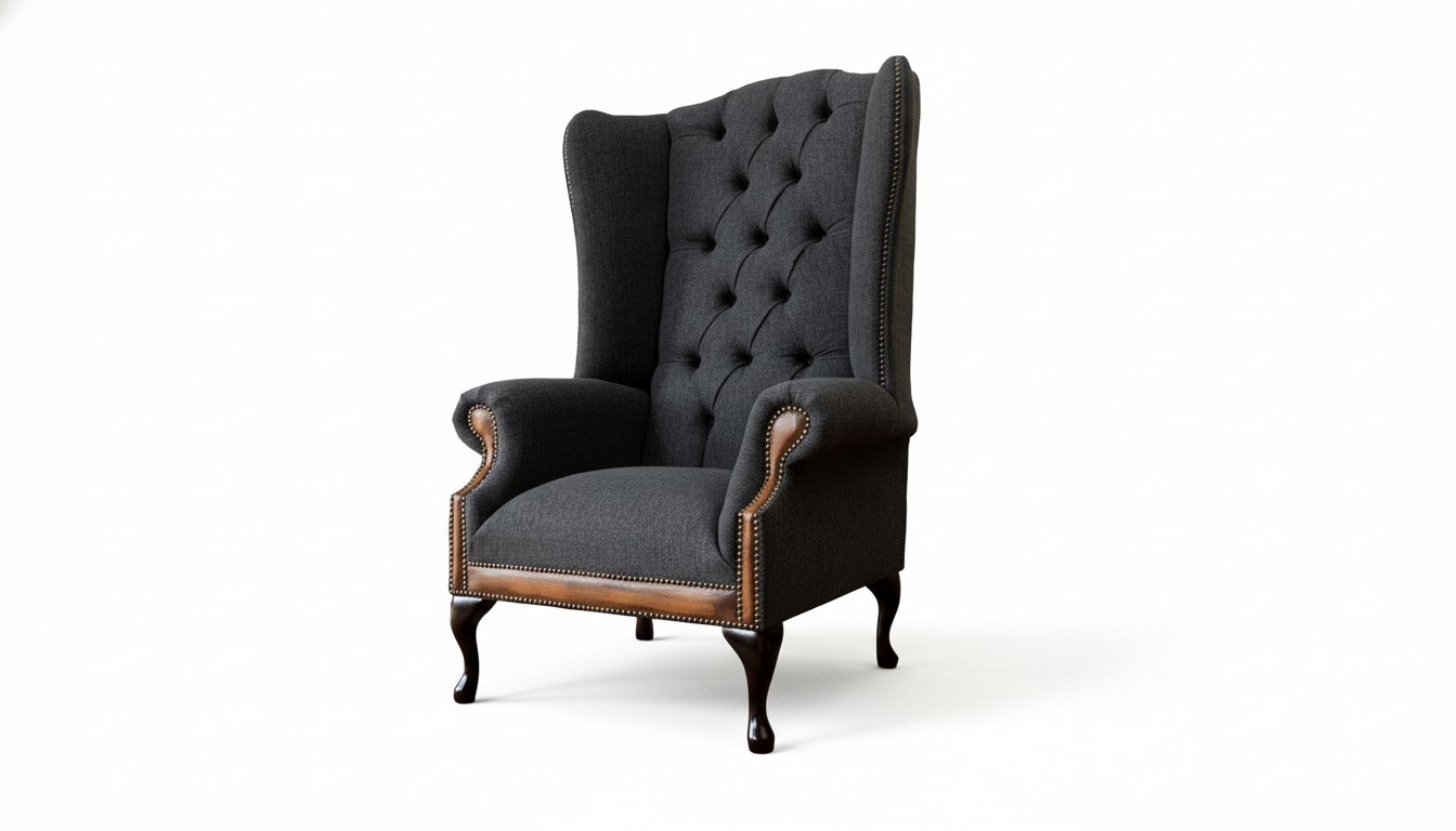 Chesterfield Armchair Grey Living Room Classic Textile Wing Chair Furniture