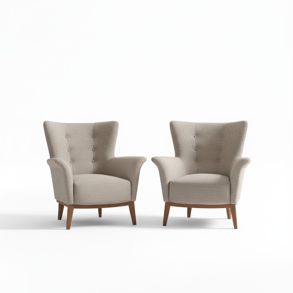 Chesterfield Armchair Couch Upholstery Luxury Wood with Textile Style Modern Lounge