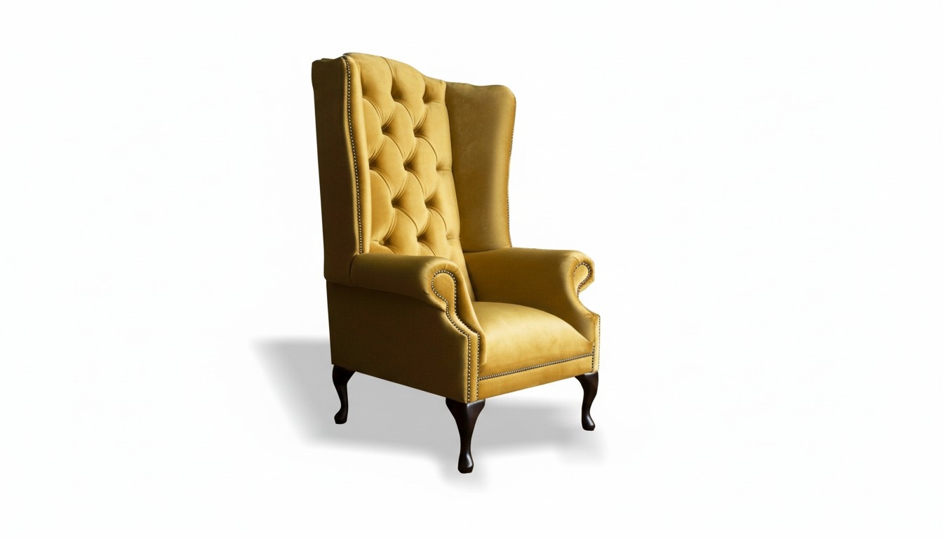 Chesterfield Armchair Textile Fabric Yellow Wing Chair Furniture Living Room Modern Luxury