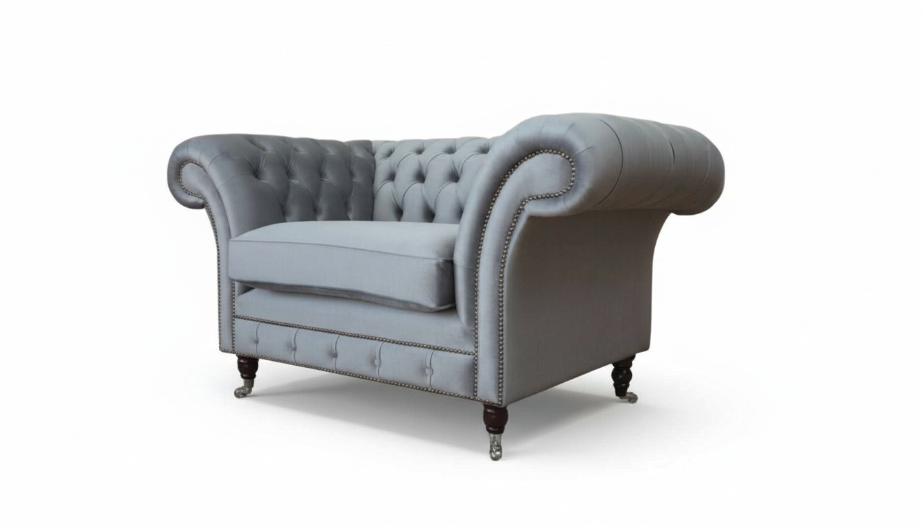 Chesterfield Armchair Textile Sofa Fabric Couch Sofas Couches Lounge Grey