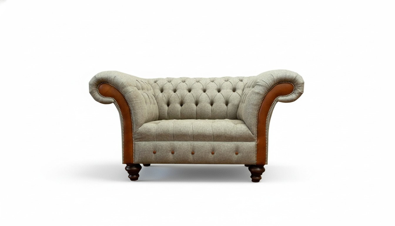 Chesterfield Armchair Textile Sofa Fabric Couch Upholstered Sofas 150cm Beige