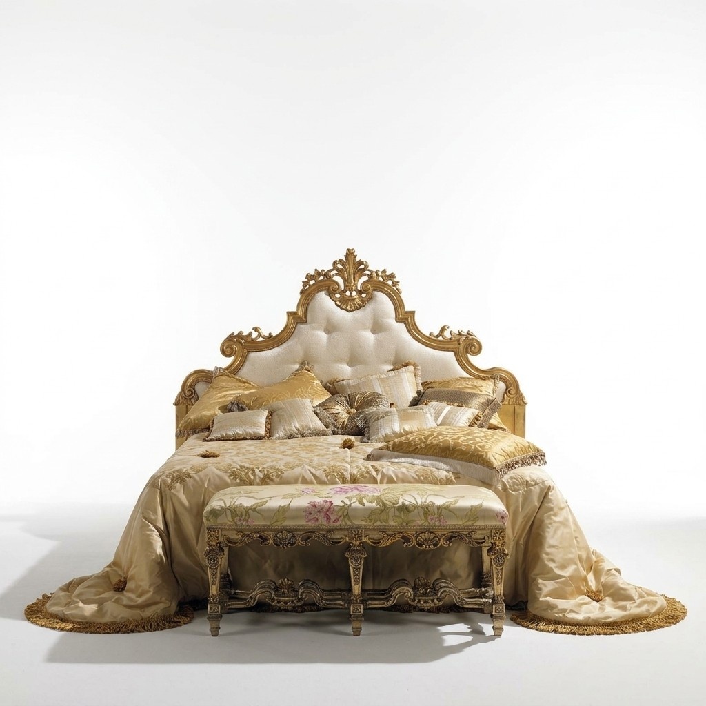 Chesterfield bed luxury beds wood Italian furniture double bed poster new