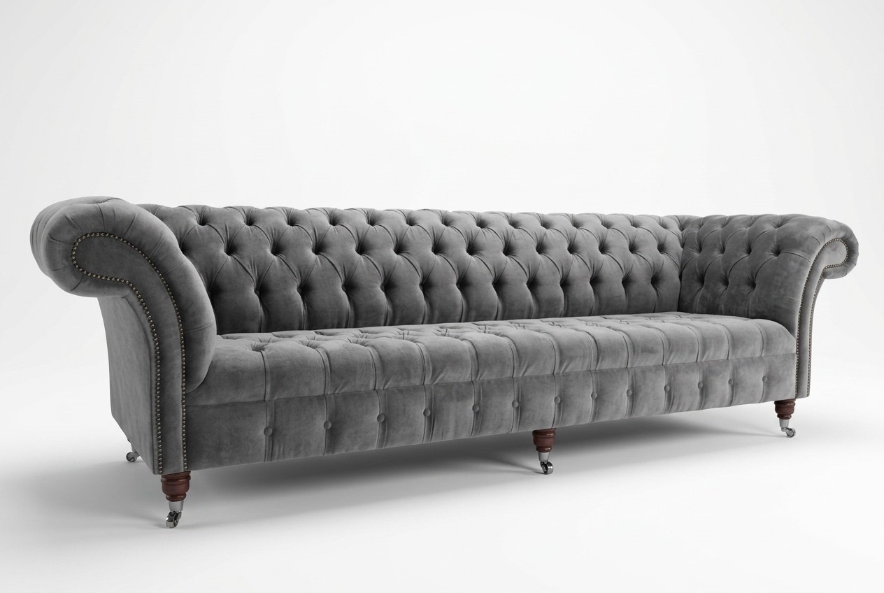 Chesterfield Big Sofa Couch Textile Velvet Upholstery Sofas 4 Seater xxl Couches New