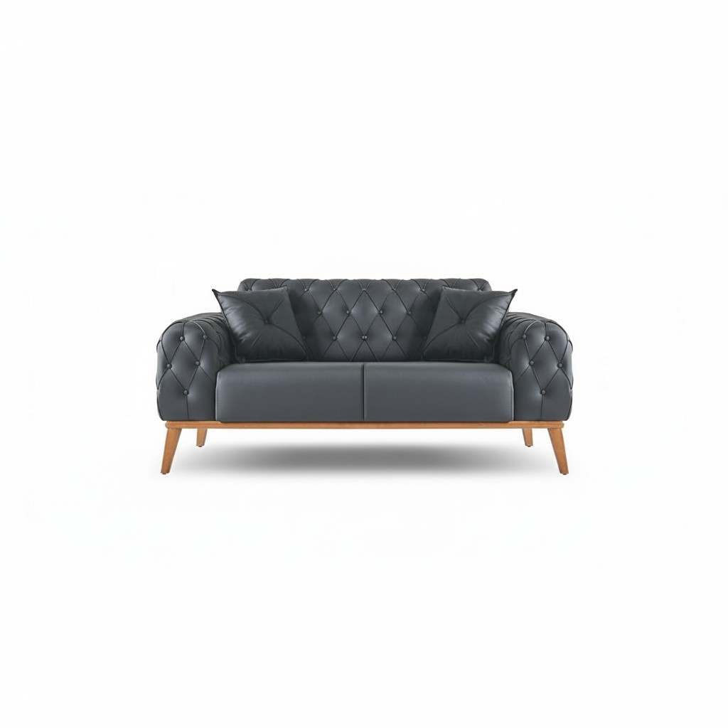 Chesterfield Black 2-Seater Luxury Leather Seating Furniture Office Furniture