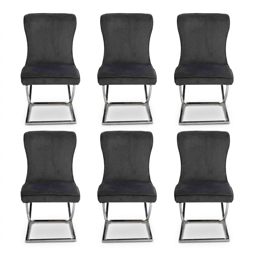 Chesterfield Black 6x Chairs Without Armrests Metal Frame Dining Room Chairs