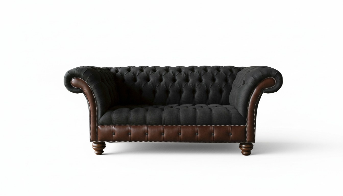 Chesterfield Black Living Room Modern Design Couches Sofa Black Furniture Fabric