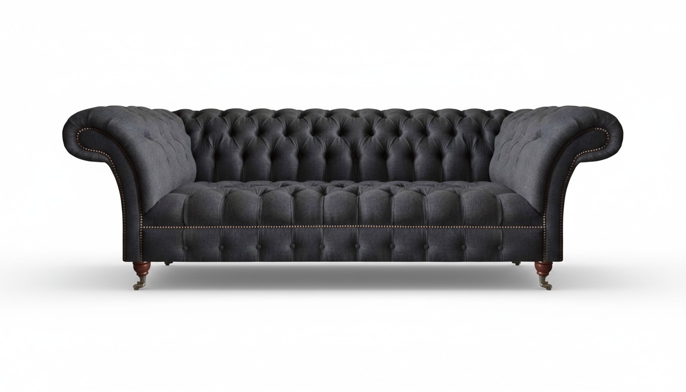 Chesterfield Black Upholstered Sofa Living Room Furniture Textile Seating Furniture