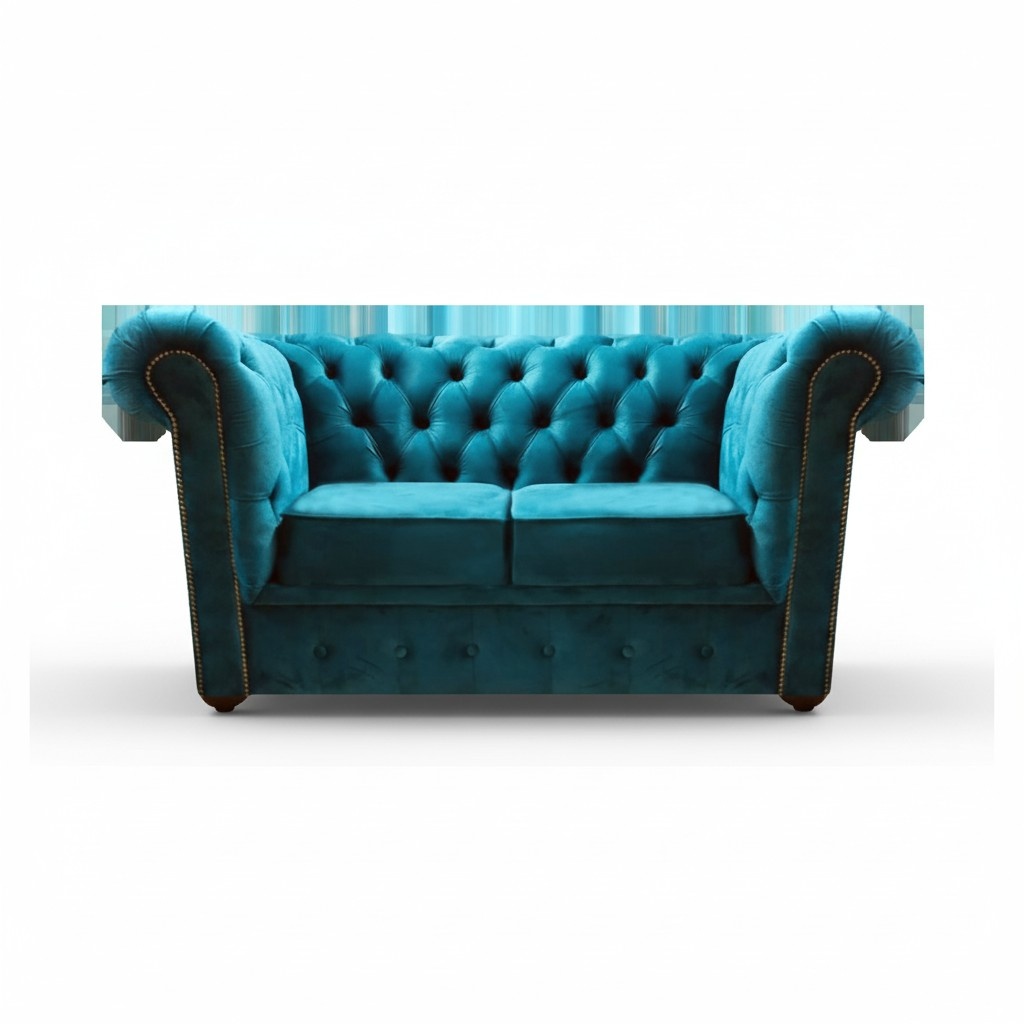 Chesterfield Blue Sofa Two Seater Couch Living Room Furnishings New Textile