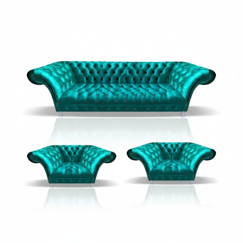 Chesterfield Blue Sofa Set Upholstered Furniture Seating Designer Living Room