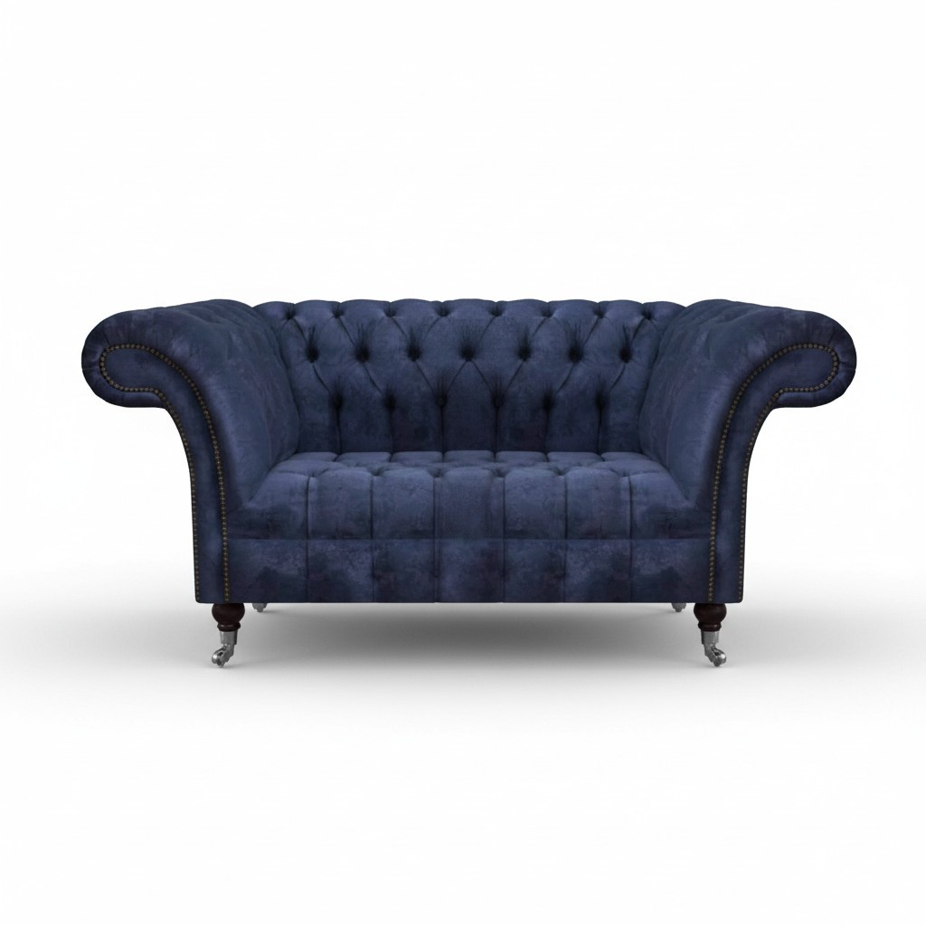 Chesterfield Blue Upholstered Couch Living Room 2-Seater Luxury Elegant Seating Furniture
