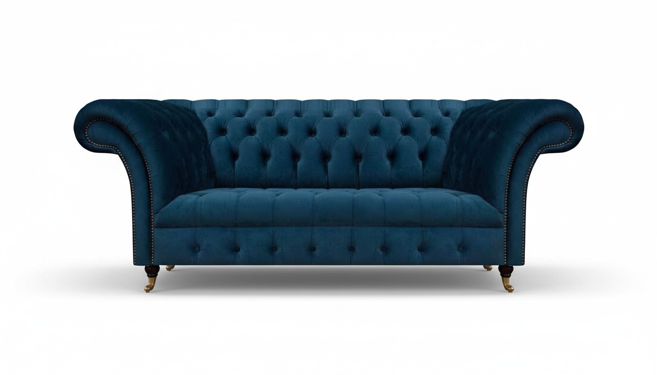 Chesterfield Blue Upholstered Two-Seater Designer Living Room Textile Furniture