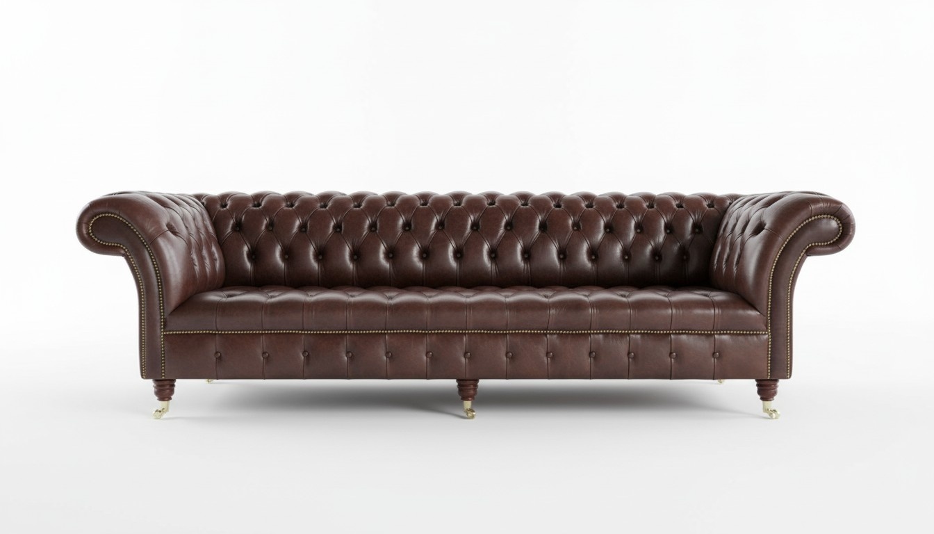 Sofa 4-Seater XXL Chesterfield Faux Leather Brown Timeless Classic Design on Casters New