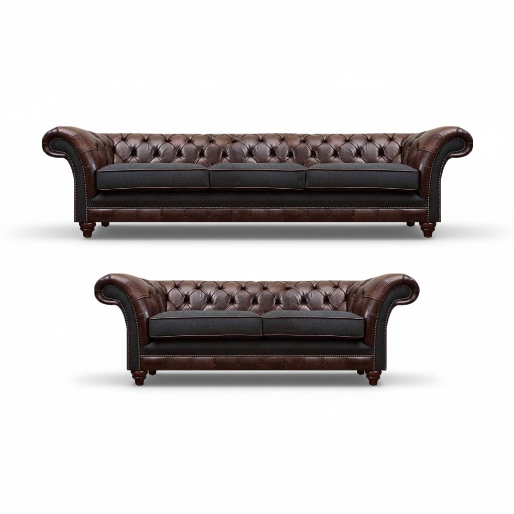 Chesterfield Brown-Gray Living Room Sofa Set Modern Sofas 2-Piece
