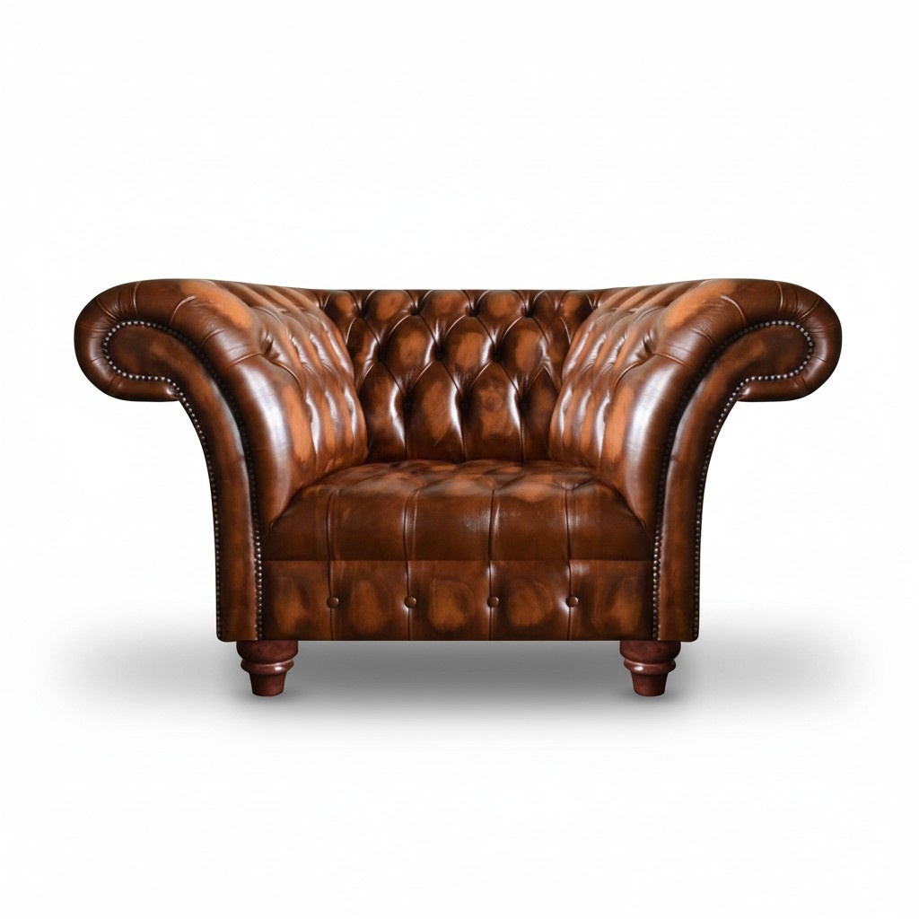 Chesterfield Brown Leather Armchair Upholstered Armchair Living Room Furniture