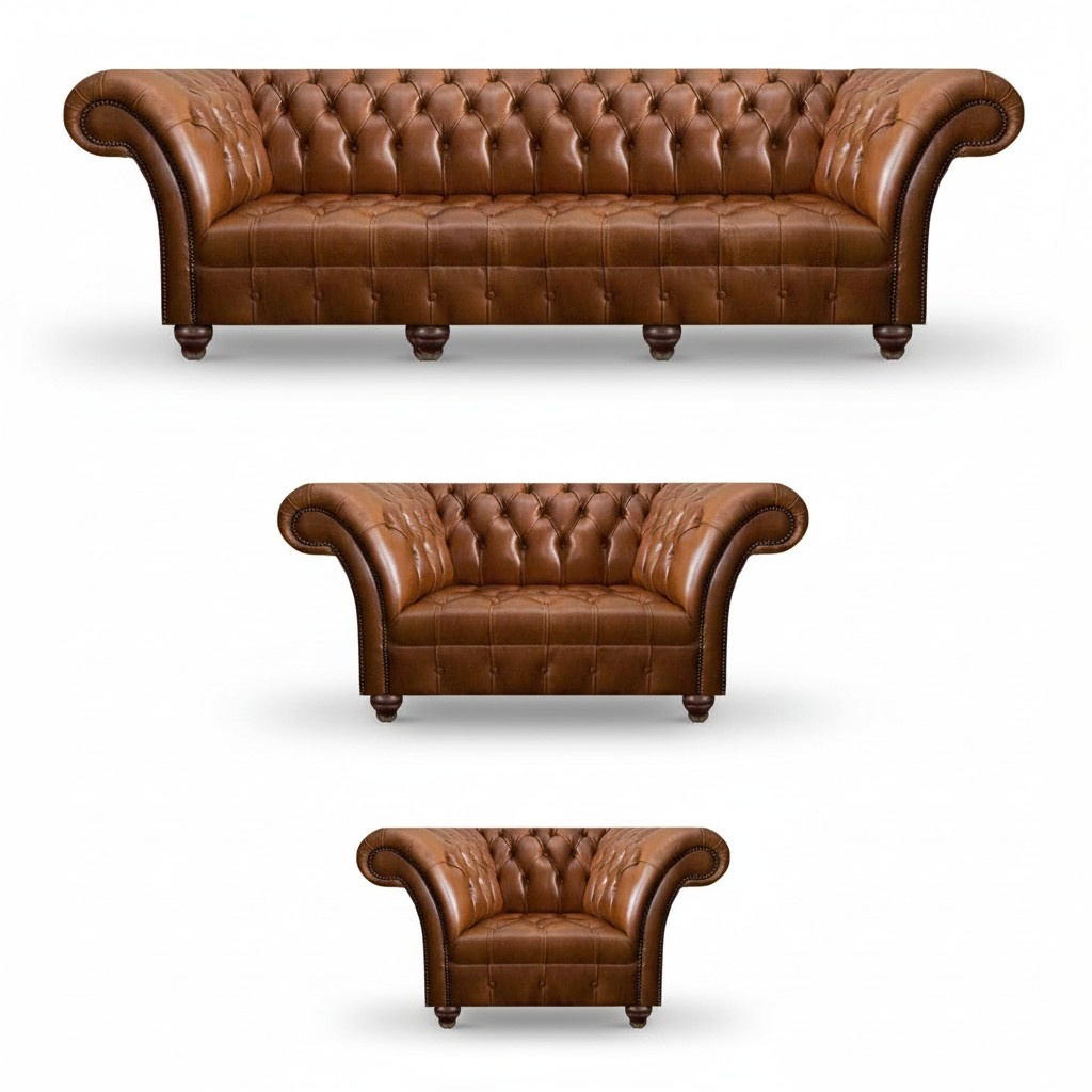 Chesterfield Brown Leather Suite Exclusive Sofas Designer Armchair