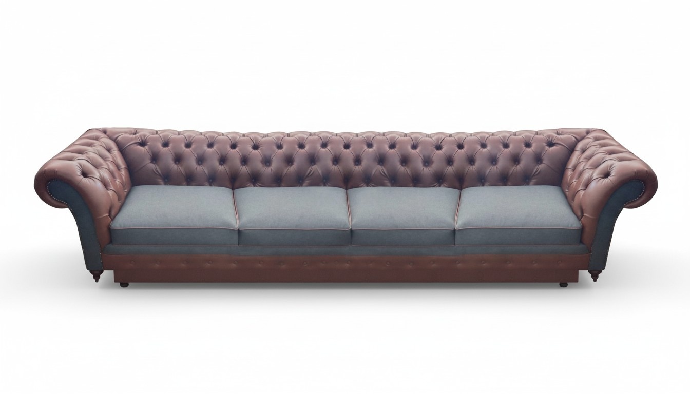 Chesterfield Brown Sofa Couch Four Seater Leather Furniture Seating Living Room