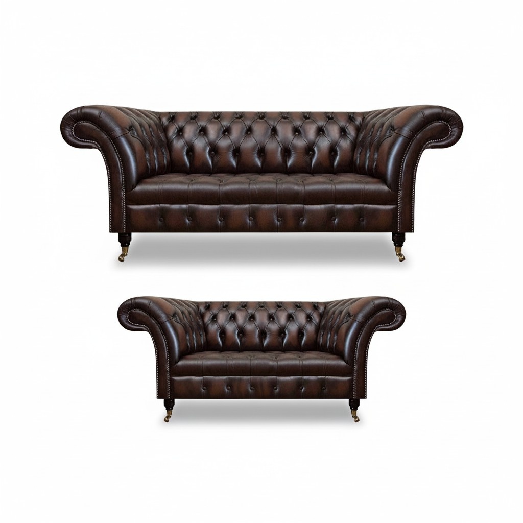 Chesterfield Brown Sofa Set Three Seater Sofa Couch Two Seater Living Room New