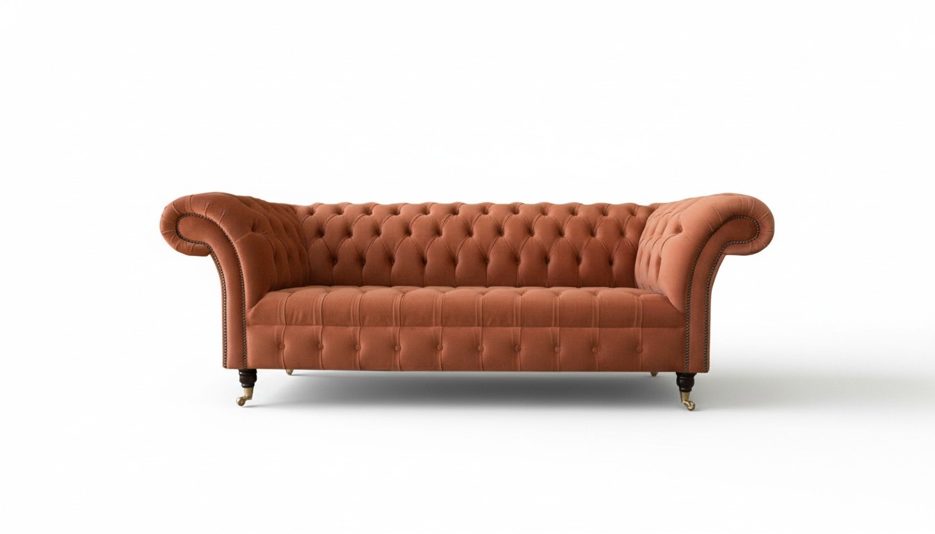 Chesterfield brown three-seater fabric living room design upholstery sofa new textile