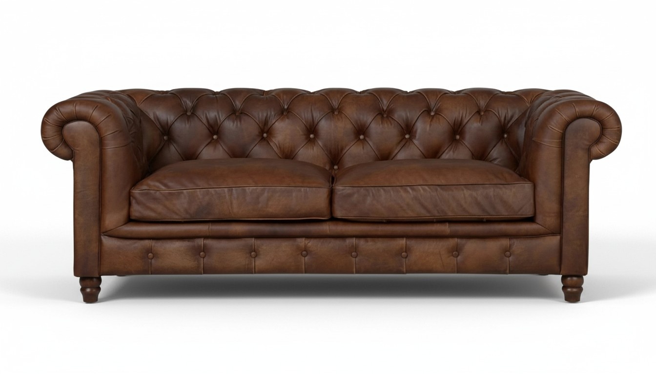 Chesterfield Brown Three-Seater Leather Living Room Modern Design Couches Sofa New