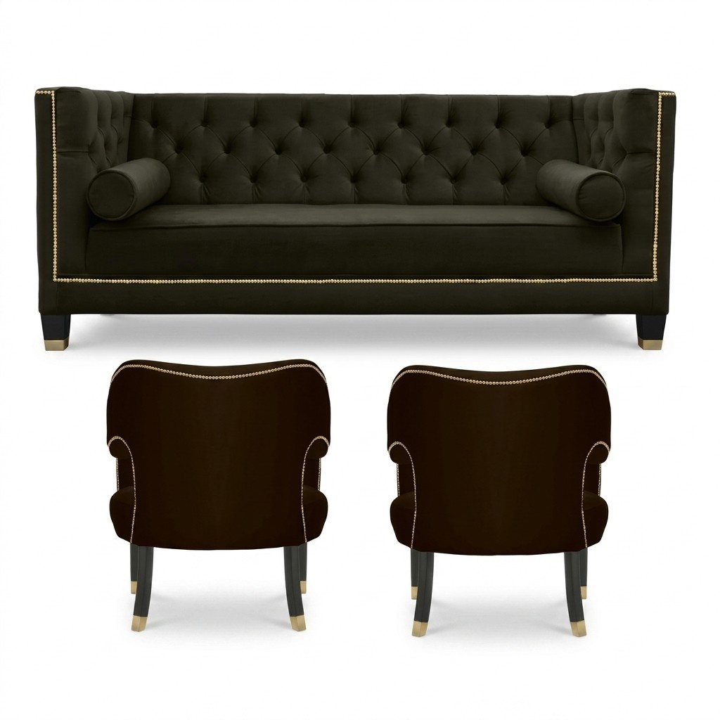Chesterfield Armchair Black xxl Big Textile Fabric Couches Furniture Upholstery Set