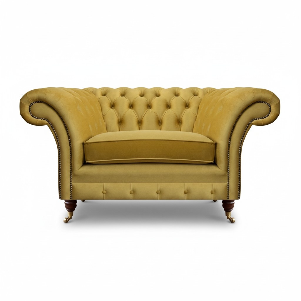 Chesterfield armchair yellow upholstered seat Chesterfield couch living room furnishings