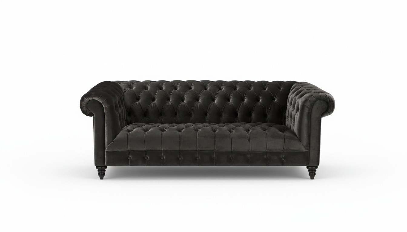Chesterfield Charcoal Living Room Modern Design Couches Velvet Brown Furniture Fabric