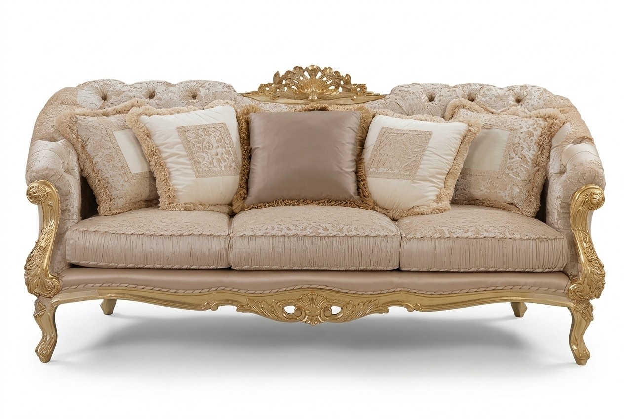 Chesterfield Classic Three-Seater Sofa Living Room Textile Sofa 3 Seat Couch