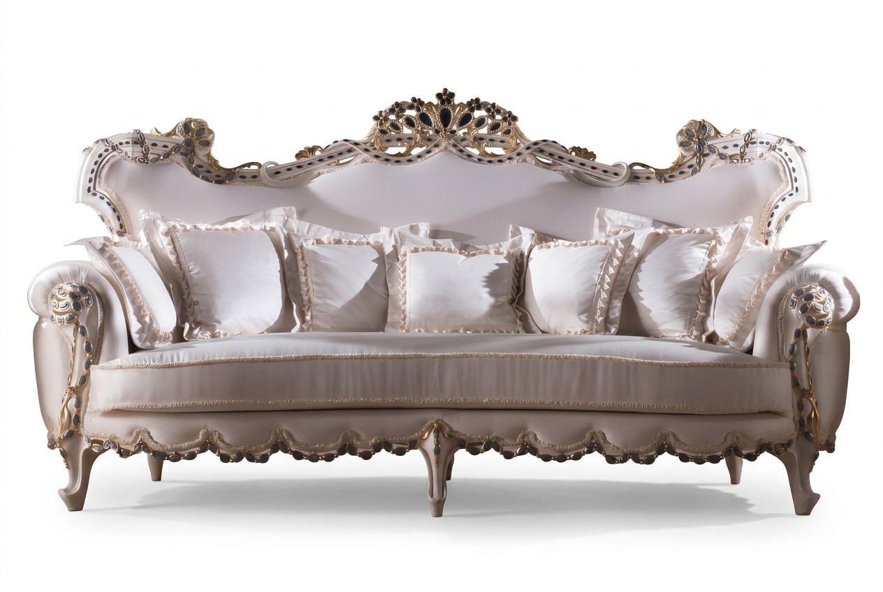 Chesterfield Classic Three-Seater Sofa Living Area Textile Sofa 3 Seats Baroque