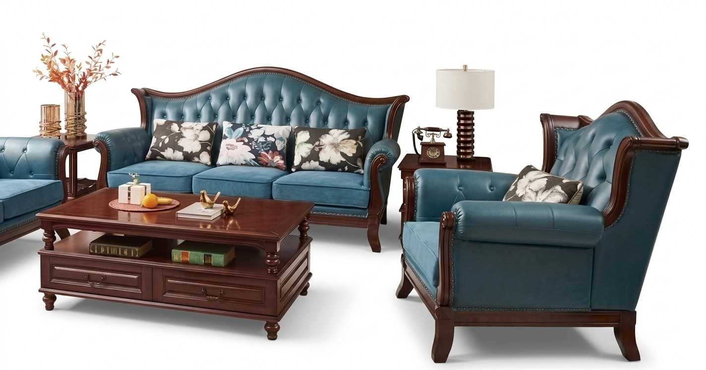 Chesterfield Classic Leather Baroque Rococo Sofa Set 3+1